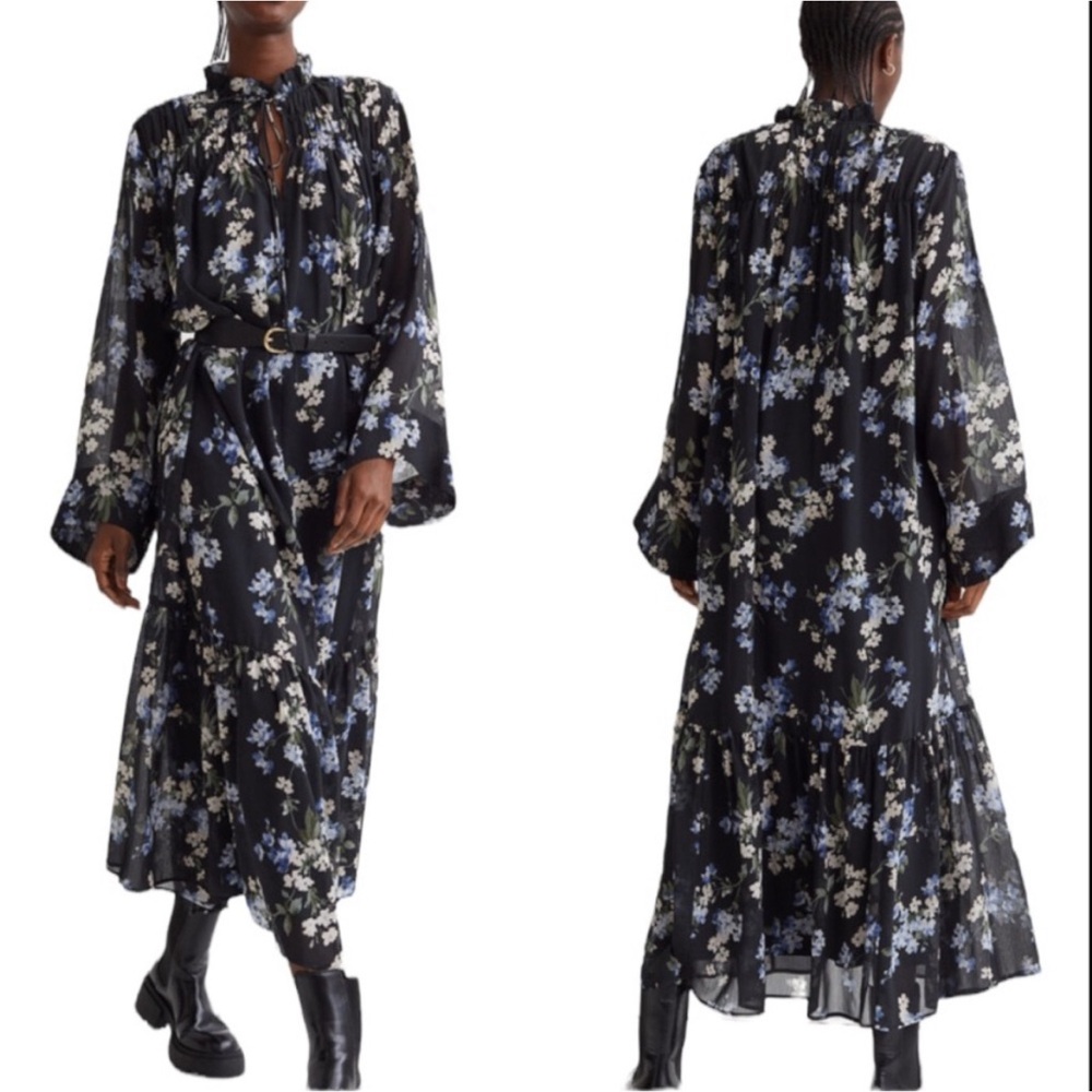 H&M Dresses | Nwt H&M Long Flora I Chiffon Ruffle Dress Size Small